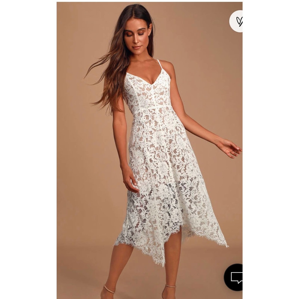 Lulus One Wish White Lace Midi Dress XL